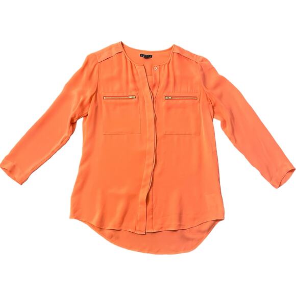 Theory coral three-quarter sleeve button down silk blouse size P - Picture 13 of 13
